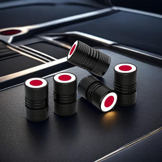 TEMU Set Of 5 Aluminum Tire Valve Caps Featuring The Japan , Suitable For Cars, Motorcycles, Trucks, And Bicycles. Chrome-plated Caps Serve As For Tire Valves