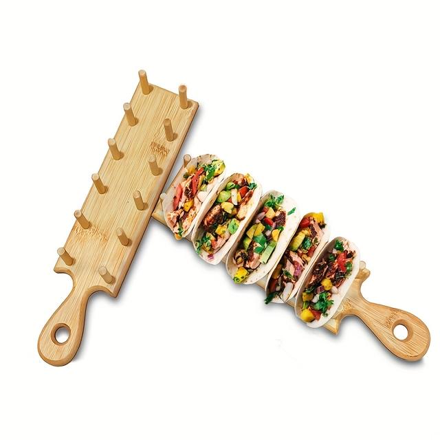 TEMU Wooden Tower , Wooden Tower To Stand Up , Accommodating 5 Soft Or Hard Shell Tacos For Tacos, Taco Server Kit Organizer Tray, Suitable For Tacos, Family, Parties, Birthdays And Restaurants