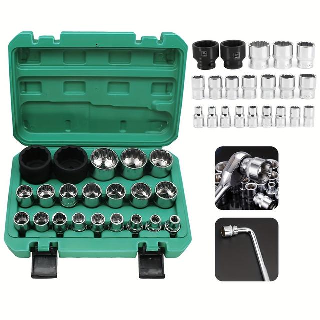 TEMU 21tlg 1/2 Steckschlüssel Vielzahn Nuss Satz Stecknuss Für 6 Und 12 Kant 8-36mm