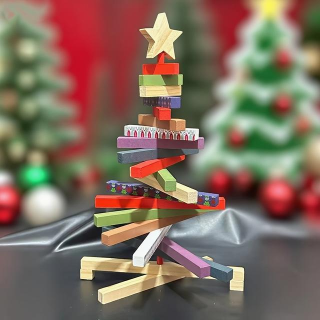 TEMU Merryxmas 1pc-2pcs Creative Cross-border Rotating Wooden Christmas Tree Block Decorations For Desktop Christmas Ornaments, Perfect Gifts For