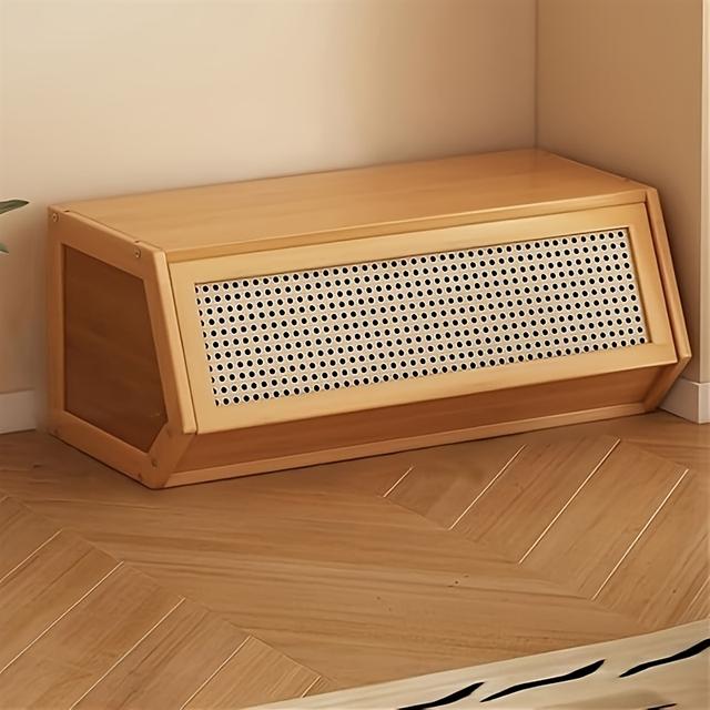 TEMU Durable Bamboo Stackable Storage Cabinet With Rattan Doors – Multifunctional Open Stacked Organizer For Living Room, Kitchen, Bedroom, Study, And Garde