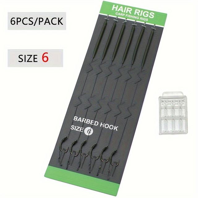 TEMU 6 Pcs Carp Fishing Hair Rigs With Barbed Hooks - Size 4 - - Rigtrip Brand