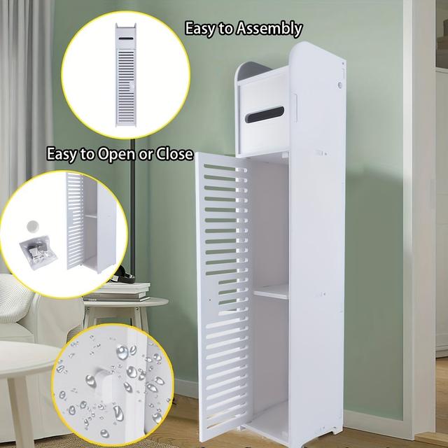TEMU Floor Cabinet, Waterproof Freestanding Bathroom Storage Unit With Daily Use Layer And 1 Cupboard Door, For Store Toilet Paper, Shampoo, W6.3''x D6.3''xh32''