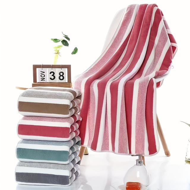 TEMU Striped Microfiber Bath Towel - , Quick-drying, Absorbent, Skin-friendly, Perfect For Bathrooms, Measuring 27.56 Inches X 55.12 Inches, Quick-dry Towel | Vibrant Bath Towel | Microfiber Polyester