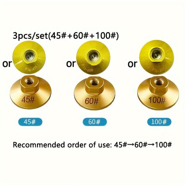 TEMU 1/3pcs M14 Thread Brazing Surface Grinding Head | For Rough Grinding And Leveling, Suitable For Marble, Quartz, Granite, And Other Stone Countertops, Metal Material, No Electricity Required