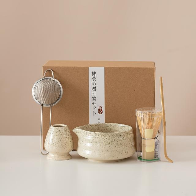 TEMU 5pcs Traditional Matcha Tea Ceremony Set With Glaze Green Ceramic Bowl, Bamboo Whisk (), Scoop, Spoon & Strainer - Authentic Tea Kit For Zen Tea Ceremonies & Gift