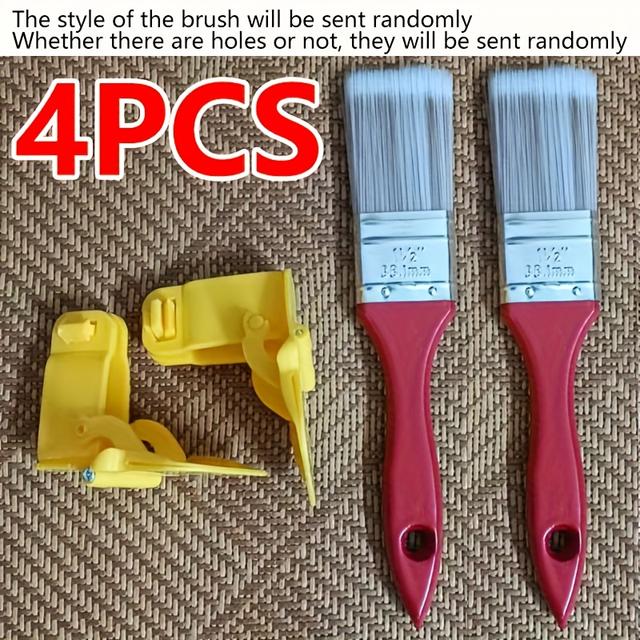 TEMU 4 ks odolný štětec, přenosný štětec na oddělení s dřevěnou rukojetí, dvoubarevný štětec bez vypadávání, dřevěná rukojeť pro dokončovací práce