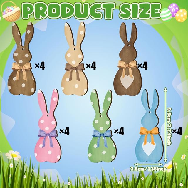 TEMU 24-pack Wooden Easter Bunny Ornaments, Assorted Colors, Hanging Bunny Decorations With String For Easter Basket Tags, Spring & Holiday Party Home Decor