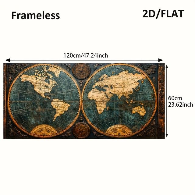 TEMU 2D/مسطح 1 قطعة 23.62 بوصة * 47.24 بوصة / 60 سم * 120 سم خريطة العالم العتيقة الحديثة بدون إطار لوحة قماشية لتزيين غرفة النوم والمعيشة Cuadros بدون إطار
