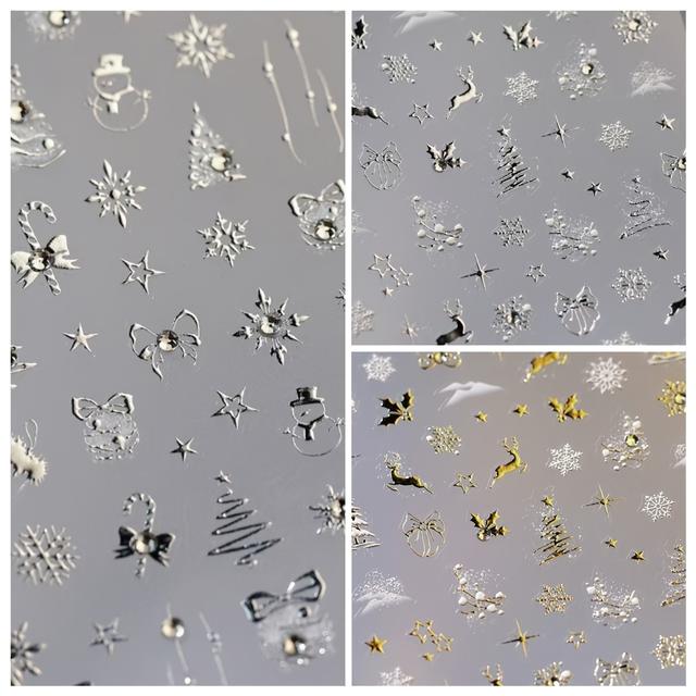 TEMU 3pcs 5d Christmas Nail Stickers - Snowflakes, Snowman, Stars, Bows & Trees - Diy Nail Art Decals