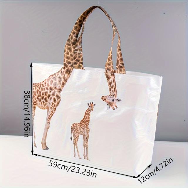 TEMU 1pc Creative Giraffe Tote Bag - Large Capacity Woven Shopping & Travel Handbag With Unique Giraffe Design, Durable Composite Material, Christmas Gifts Or Everyday Use, Novelty Purse