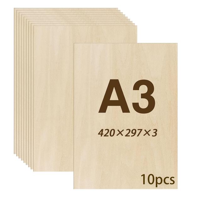 TEMU Tocome 10pcs Of 3mm Linden Plywood, A3 Boards, Craft Plywood, Suitable For Woodworking, Laser , Engraving, Model Making, Gifts, Decoration, And Painting - 420 X 297 X 3 Mm