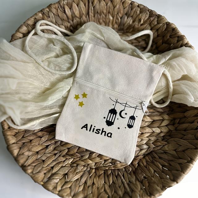 TEMU Eine individuell gestaltete Tasche für die Eid Al-Fitr-Feierlichkeiten, für Kinder, mit personalisiertem Namen und Dekorationen für den Anlass