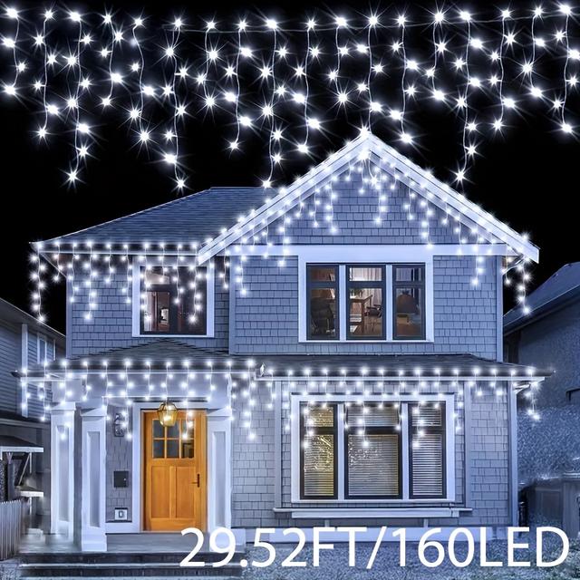 TEMU Solar-powered Icicle Lights For Outdoor Christmas Decoration, Featuring 8 Different , Perfect For , Parties, Weddings, Holiday , And Garden Patios. Ideal For Enhancing Decor