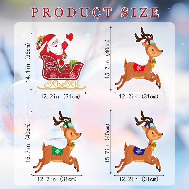 TEMU 4pcs Outdoor Christmas Yard Lawn Road Signs Holiday Party Decorations Santa Sleigh Reindeer Garden Stakes Create A Unique Christmas Atmosphere