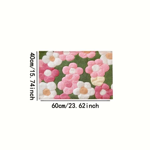 TEMU 2d Flat Non-slip Bath Rug Featuring A Floral Pattern - Exceptionally Soft, Absorbent, And Fast-drying Polyester, Machine Washable - Perfect For Kitchen, Hallway