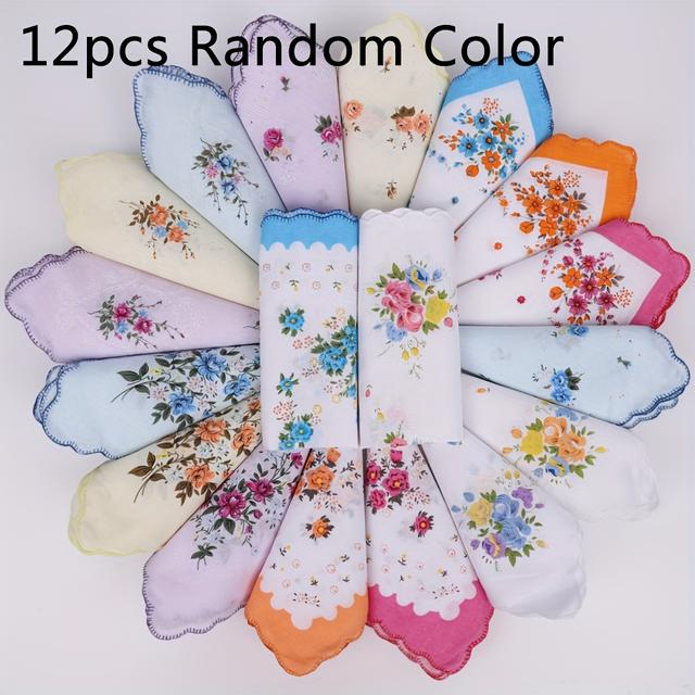 TEMU 12 ks dámských bavlněných kapesníků (jednostranný potisk) s vintage měkkými kapsami a květinovými vzory (vícebarevné), vhodné pro každého