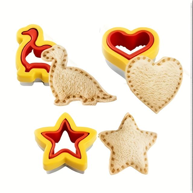 TEMU 3 Piezas Molde para Sándwiches en Forma de Dinosaurio Estrella Amor, Cortador de Pan y Galletas DIY para Picnic Bento