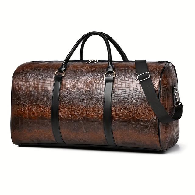 TEMU Large Capacity Travel Bag, Unisex Crocodile Pattern Luggage Bag, Retro Versatile Vacation Bag, Gift Duffel Bag