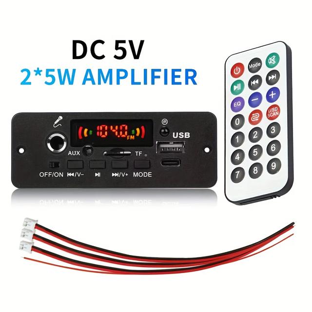 TEMU 5v 10w Wireless 5.0 Stereo Car Mp3 Player Decoder Board With 2*5w Amplifier, Wireless Fm Radio Module, Tf Usb, And Handsfree Calling