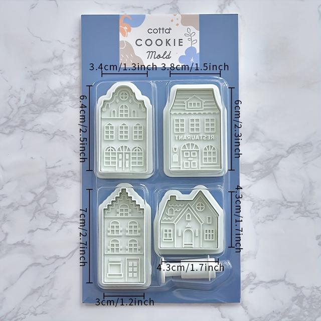 TEMU Weihnachts Cartoon Vintage Lebkuchenhaus Keksformen zum Backen zu Hause, ein Geschenk im nordischen Stil für Halloween-Kekse