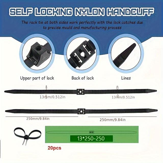 TEMU 20pcs de Cable de Doble Bloqueo de Resistencia - Auto-bloqueo, de Alambre de Nylon Negro de Resistencia para Uso Interior y Exterior, Doble Cabeza,