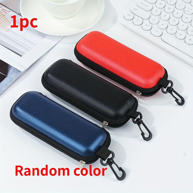 TEMU 1pc Solid Zipper Glasses Case, Leather Glasses Storage Box, Portable Hanging Eyewear Container Vacation Accessory, For Gifts