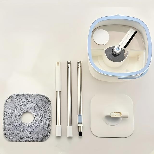 TEMU Microfiber And Bucket Set With 360-degree Swivel Head, Square Spin Mop For Hardwood, Laminate Floors, And Pet Owners, Multiple Surfaces Mop Kit, Living Room Kitchen Wall Floor Cleaning Tools