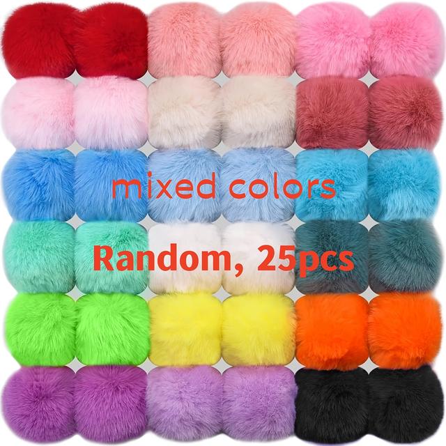TEMU 25 Stück, 6 cm Kunst-Kaninchen-Plüschball, flauschiger Bommel mit elastischem Ring für Mütze, Schal, Handschuhe, , Zubehör