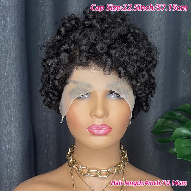 TEMU 13x4 Afro Human Hair Lace Front Wig For - Natural Black Short Cut With 150% Density, 13x4 Lace & Full Hairline (no Bald Spot), Curly/kinky Texture Wigs For African Women