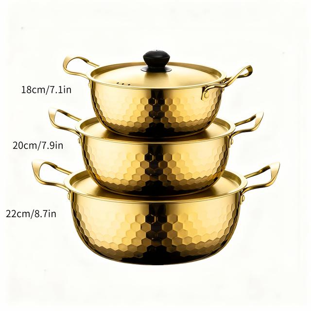 TEMU Korean Style Soup Pot Set 6pcs Stainless Steel Double Handle Design Small Cooking Pot For Induction Cooker Noodles
