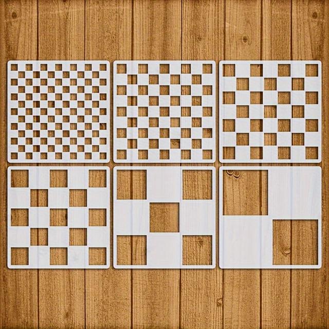 TEMU 5-delige Dambord Sjablonenset, 5,9x5,9 Inch Herbruikbare Vierkante Schildersjablonen, Geometrische Sjablonen voor Stof, Canvas, Muren, Meubels en Woondecoratie