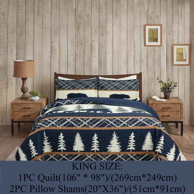 TEMU 3pcs Rustic Cabin Quilt Bedspread Set Queen/king Size, Reversible Design Cover Bedding(1 Bedspread+2 Pillow Shams), Lightweight Bedspread