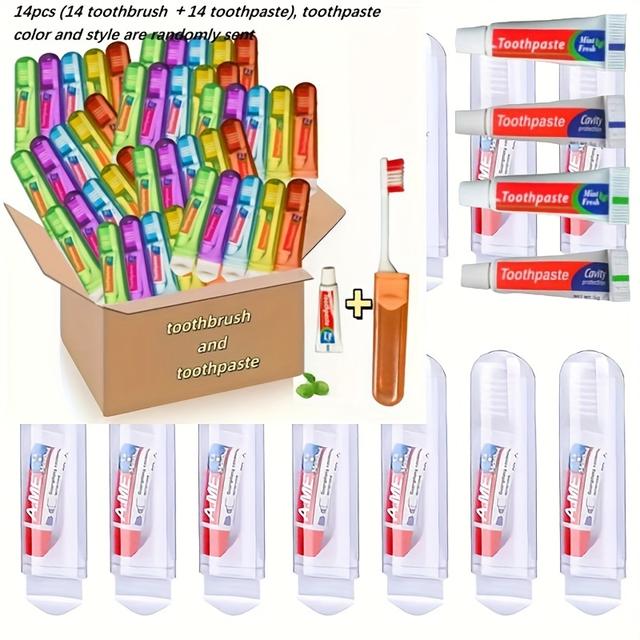 TEMU Travel Toothbrush Set With Toothpaste, Portable Foldable Design, Soft Bristles, Essential For Oral Hygiene, Breath, Easy To Store