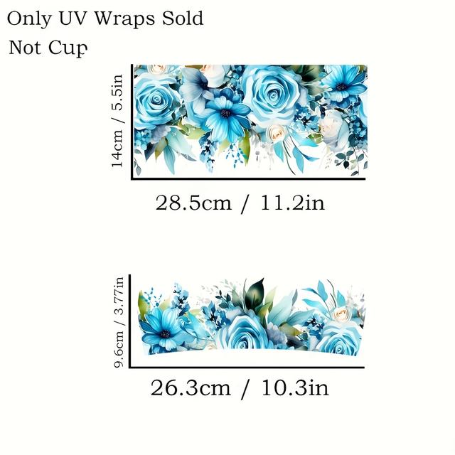 TEMU 2pcs With Bright Aqua Floral Pattern Uv Dtf Transfer For 40oz Glass Cups - Waterproof & Scratch-resistant, Diy Decoration Kit For Tumblers, Coffee Mugs & More (cups Not Included)