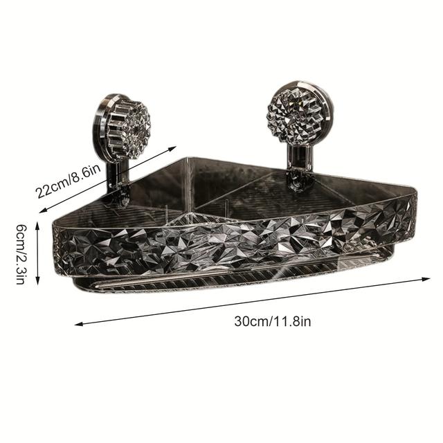 TEMU 일체형 흡착식 코너 샤워 선반, 드릴이 필요 없는 벽걸이 캐디. 강력한 그립력의 투명 삼각형 수납 랙, 넉넉한 정리 공간, 고급스러운 패턴 디자인으로 욕실 및 주방 수납에 적합합니다.