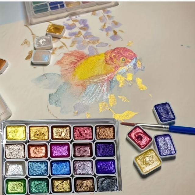 TEMU 20 Farbtöne handgefertigter Perlmutt-Nagellack und metallische, feste Aquarellfarben, praktische Glitzer-Aquarellfarben für künstlerische Projekte und Lernmaterialien