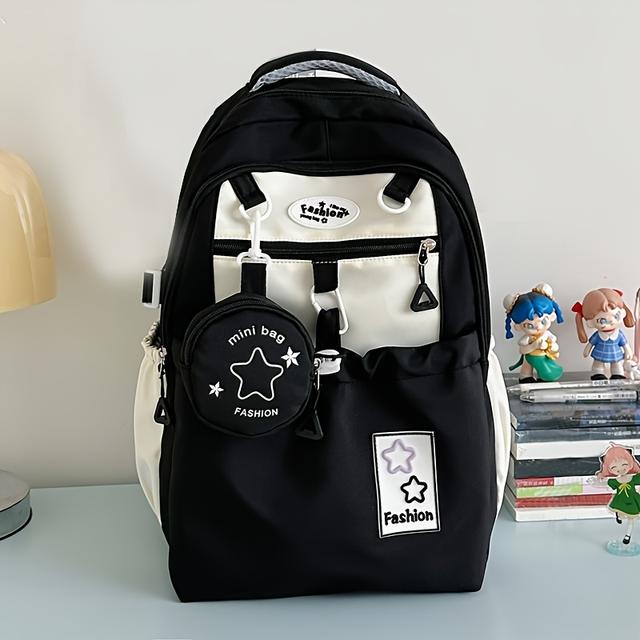 TEMU Stylish Pink Nylon Backpack With Adjustable Straps, Large Capacity, And Cute - School Or Casual Use, Casual Daypack | Design | Durable Zipper Closure, Backpack For School