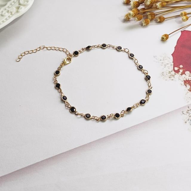 TEMU Elegant Goldene Wrap Ankle Bracelet With Black Synthetic Zirconia Stones, Adjustable Fashionable Men's Foot Jewelry, Copper Luxury Beach Accessory, Valentine's, Mother's & Father's Day Gifts