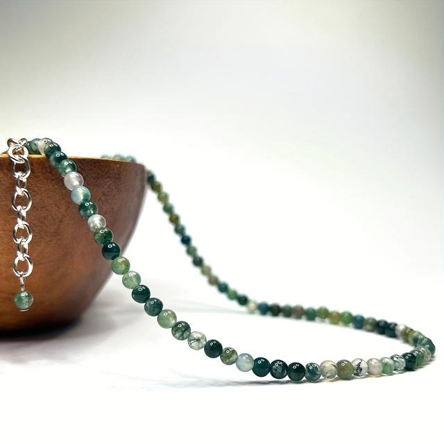 TEMU Handcrafted Necklace Made Of Natural Moss Agate Round Beads - An Ideal Present For Birthdays, Anniversaries, Or Occasions