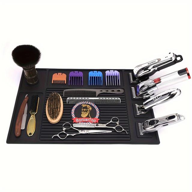 TEMU Suitable For Hairdresser Magnetic Organizer Mat, Professional Non-slip Silicone Pad Suitable For Stylist Barber Tools Storage (black)