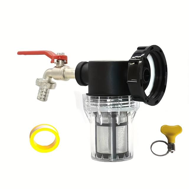 TEMU Ibc Tote Adapter Connector Kit, 1 Piece, Plastic Material With S60x6 Thread, 1/2 Inch External & Internal Threads, Rain Barrel Faucet With Filter