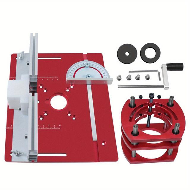 TEMU 65mm Diameter Woodworking Router Lift Kit - Aluminum Alloy Router Table Insert Plate With Lift Base And Miter Gauge Guide For Woodworkers