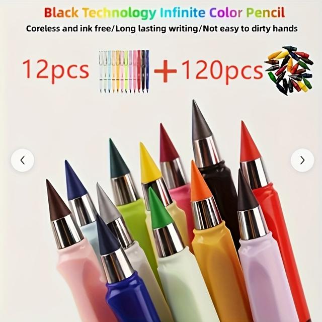 TEMU 132pcs Colored Pencils Set, 0.5mm Hb, Non-ink Watercolor Pencils With 120 Replacement Tips, Plastic, Ideal For Drawing & Art, Perfect For Students, Birthday & Christmas Gifts
