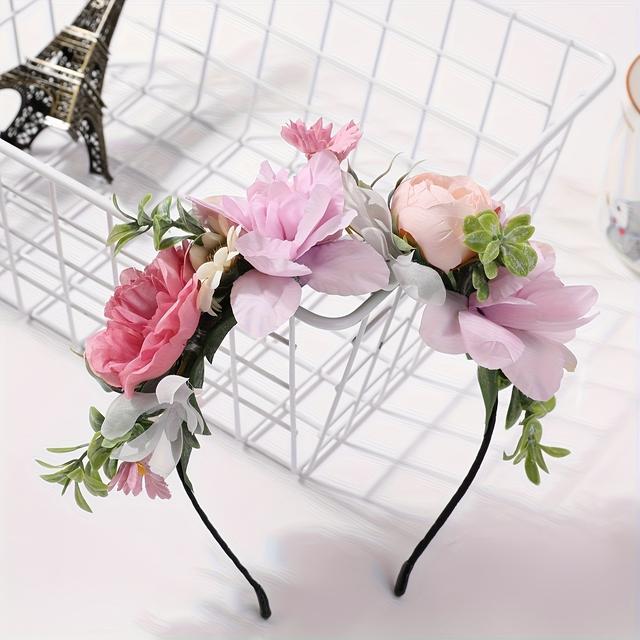 TEMU 1 szt. kwiatowy wieniec na głowę, dodatek do włosów, opaska ślubna, rekwizyt na wakacje, ślub i do zdjęć, opaska z kwiatami w stylu koreańskim