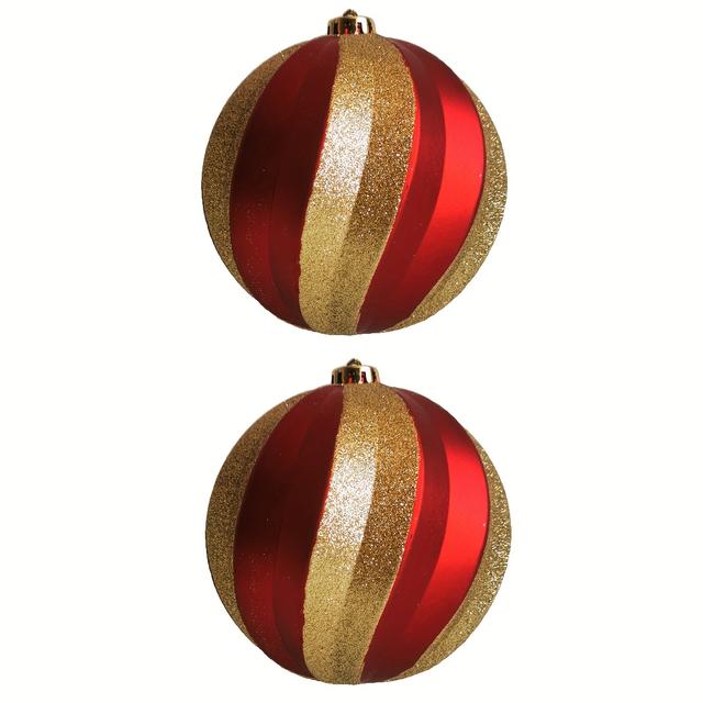 TEMU 2 pièces de grandes boules de Noël rouges dorées de 15cm/6 pouces, décorations de sapin de Noël en plastique casseresistantes suspendues pour fête de Noël, mariage, décoration