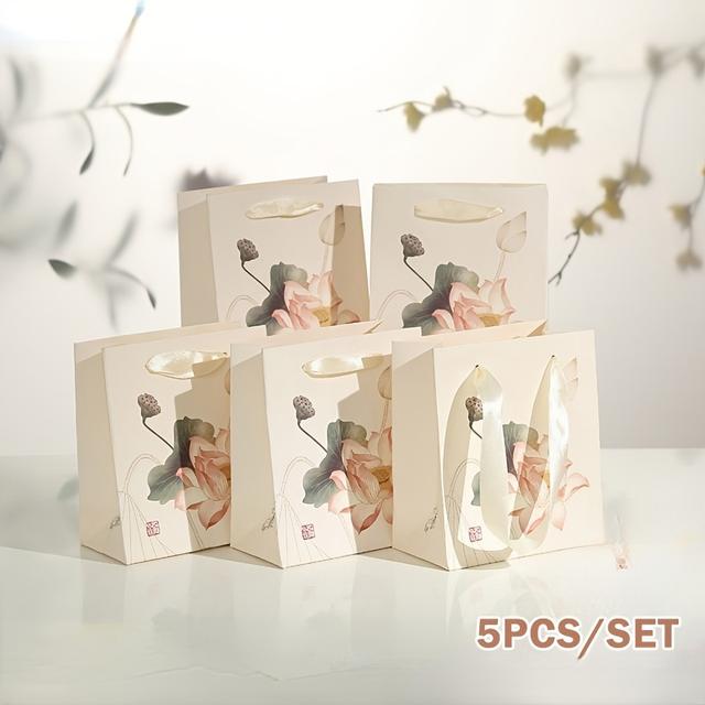 TEMU 5 Unique Chinese Lotus Pattern Gift Bags For Party Decorations And Presents
