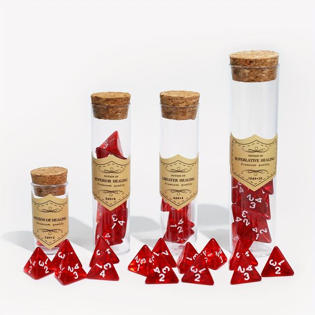 TEMU Rode D4 Dobbelstenen (24 stuks) & 4 drankflessen voor een and Dragons thema geneeskrachtige drank