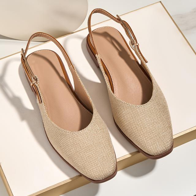 TEMU Linen Square-toe Flat Sandals With Soft Sole And Shallow Mouth Metal For Women