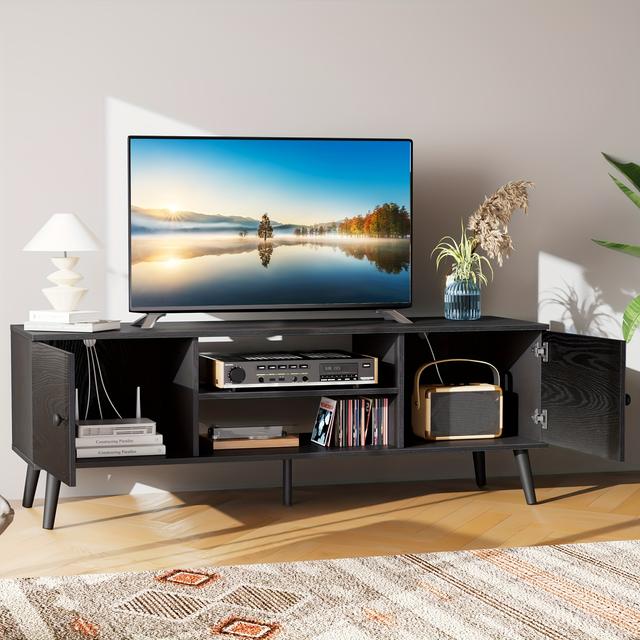 TEMU Tv Stand For 55/ Entertainment Center With Storage Cabinet, Mid Century Console Table, Adjustable Hinge, Wooden Television Furniture For Living Room